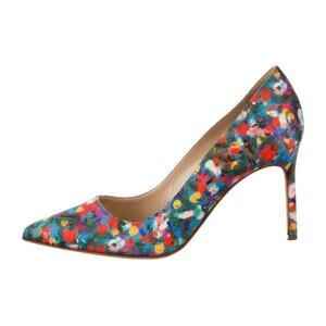 Manolo Blahnik Multicolor Floral Print Satin Pointed Toe Pumps Heels Size 39.5